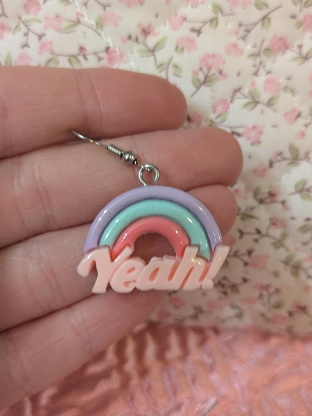 handmade pink purple and blue rainbow " yeah " cute dangle earrings